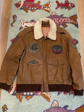 Echtes Leder Vintage Flight Leather Aero Jacket Bomber Distressed Men's Large